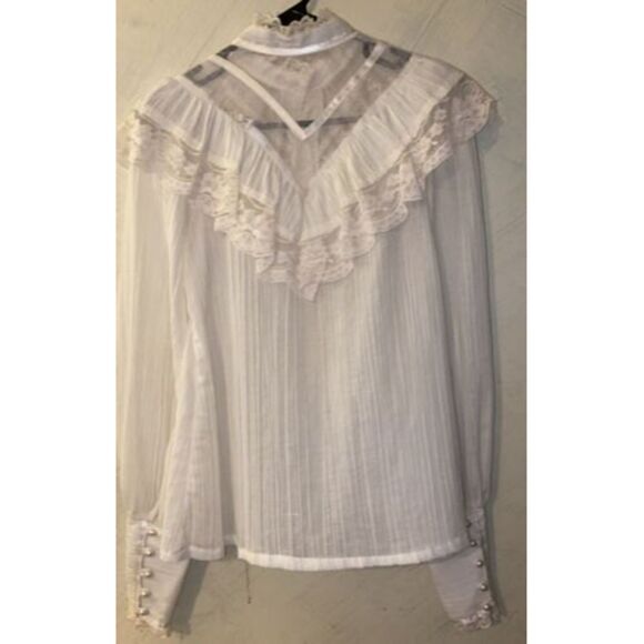 Vtg 1970s Gunne Sax Jessica's Gunnies Victorian High Neck Blouse Ivory Pearls M - Picture 8 of 12